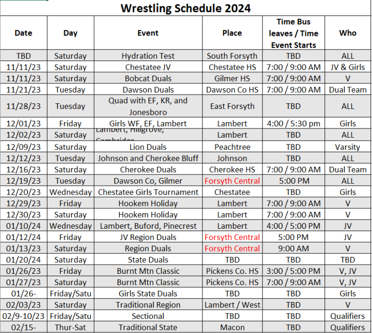 Schedule Forsyth Central Wrestling